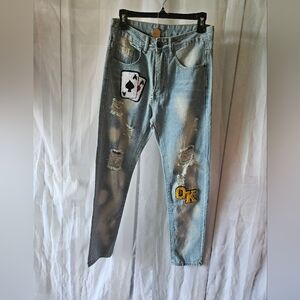 Men's Light Blue Distressed Jeans